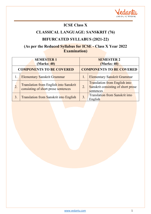 Icse Class 10 Classical Language Syllabus For Semester 1 And 2 2022 22