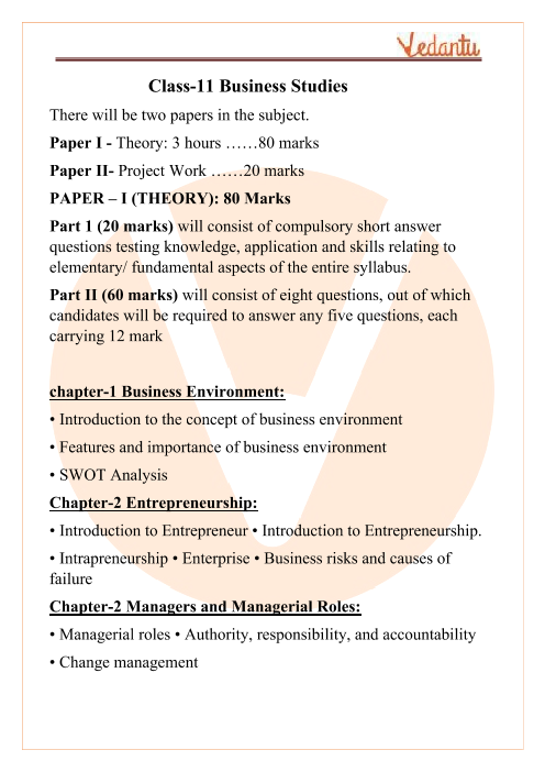 Business Studies Class 11 Syllabus