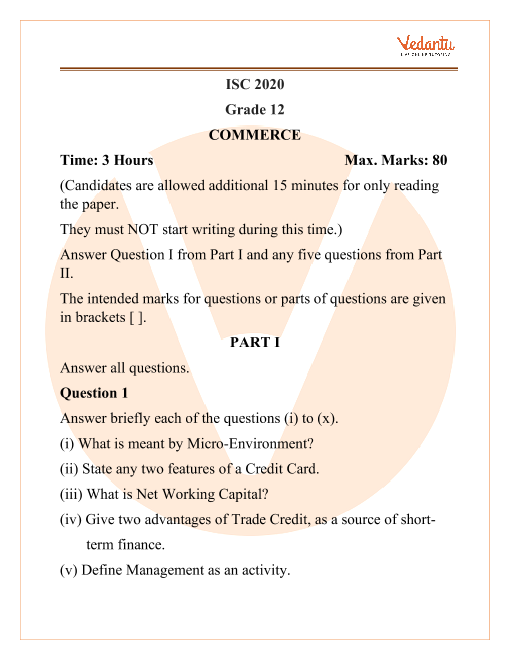 Isc Commerce Class 12 Answer Key