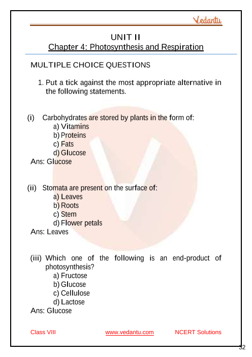 photosynthesis class 7 icse questions