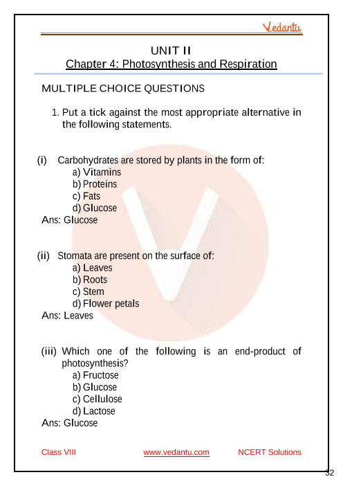 selina concise biology class 7 icse solutions for chapter 4 photosynthesis and respiration