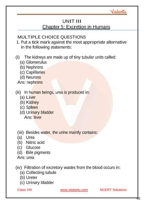 Selina Concise Biology Class 7 ICSE Solutions For Chapter 5 - Excretion ...