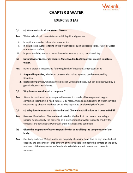 Selina Concise Chemistry Class 9 Icse Solutions For Chapter 3 Water