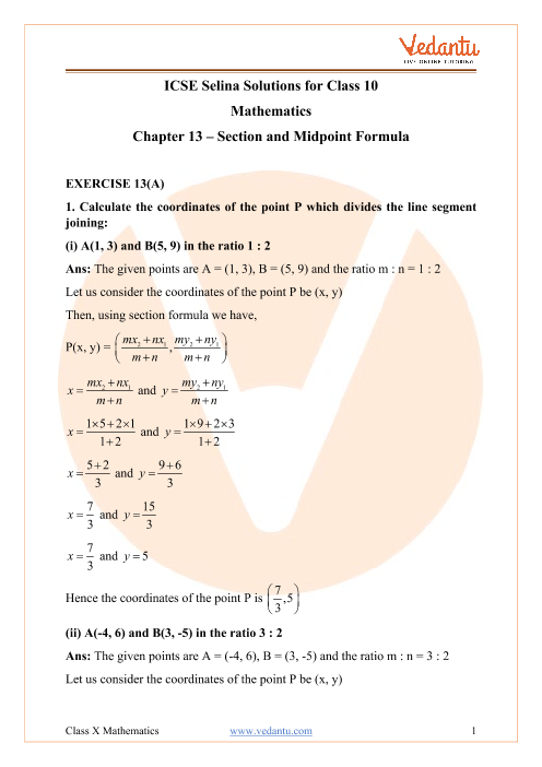 Selina Concise Mathematics Class 10 Icse Solutions For Chapter 13 Section And Mid Point Formula 6163