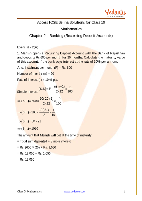Selina Concise Mathematics Class 10 Icse Solutions For Chapter 2 Banking Recurring Deposit 4993