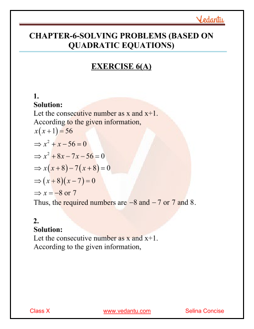 Selina Concise Mathematics Class 10 Icse Solutions For Chapter 6 Solving Problems Based On 0528