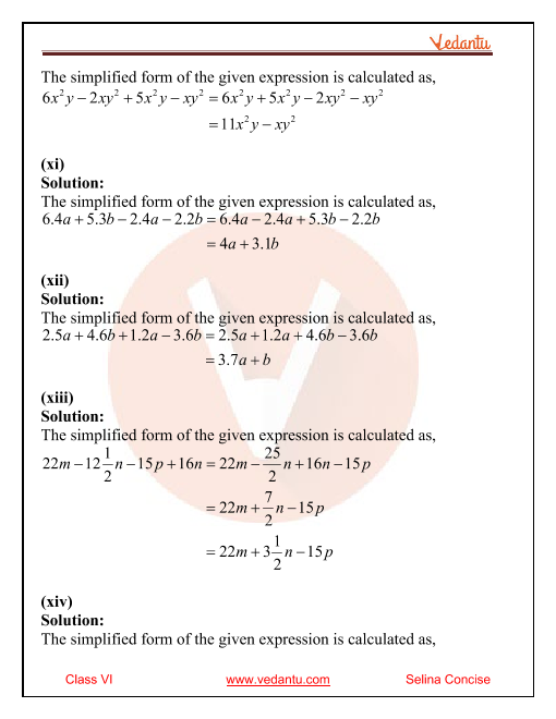 Selina Concise Mathematics Class 6 Icse Solutions For Chapter 19 Fundamental Operations Related To Algebraic Expressions