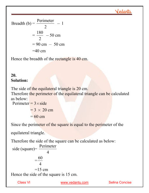 Selina Solutions Concise Mathematics Class 6 Chapter 32 Perimeter and Area  of Plane Figures download PDF