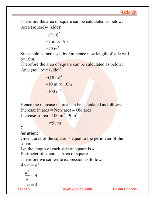 Selina Solutions Concise Mathematics Class 6 Chapter 32 Perimeter and Area  of Plane Figures download PDF