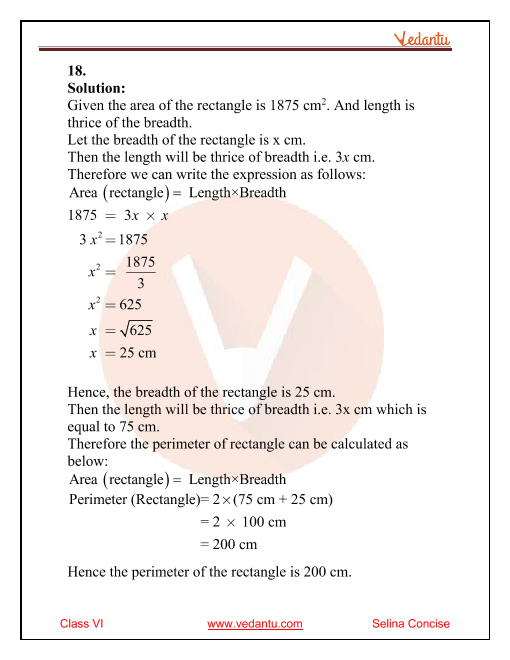 Selina Solutions Concise Mathematics Class 6 Chapter 32 Perimeter and Area  of Plane Figures download PDF