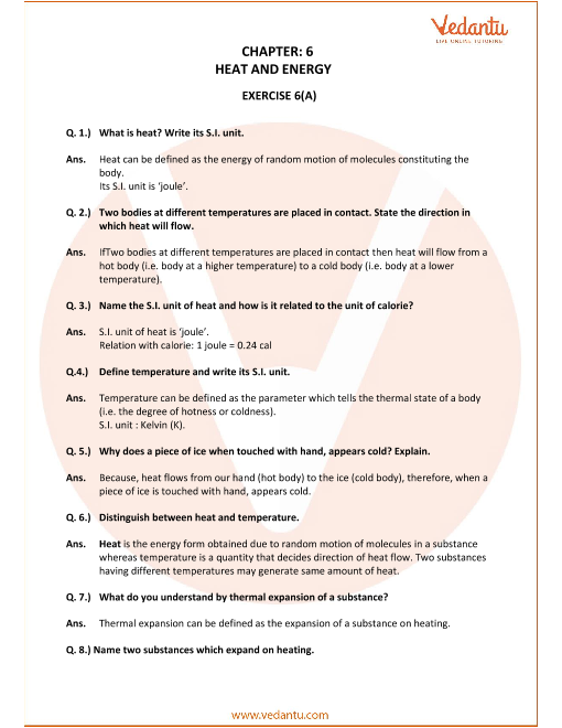 Selina Concise Physics Class 9 Icse Solutions For Chapter 6 Heat And Energy