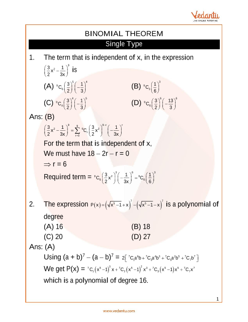 Jee Advanced Binomial Theorem Important Questions 8467