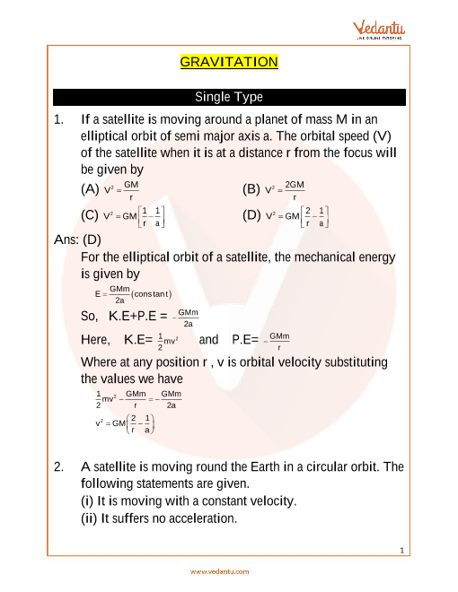 JEE Advanced Gravitation Important Questions