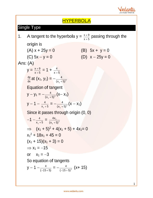 JEE Advanced Hyperbola Important Questions