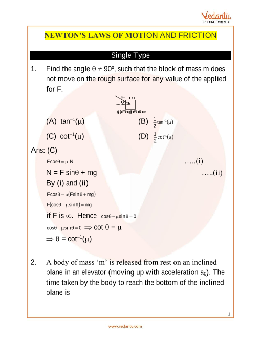 Newtons Laws Of Motion And Friction Jee Advanced Important Questions Vrogue 8211