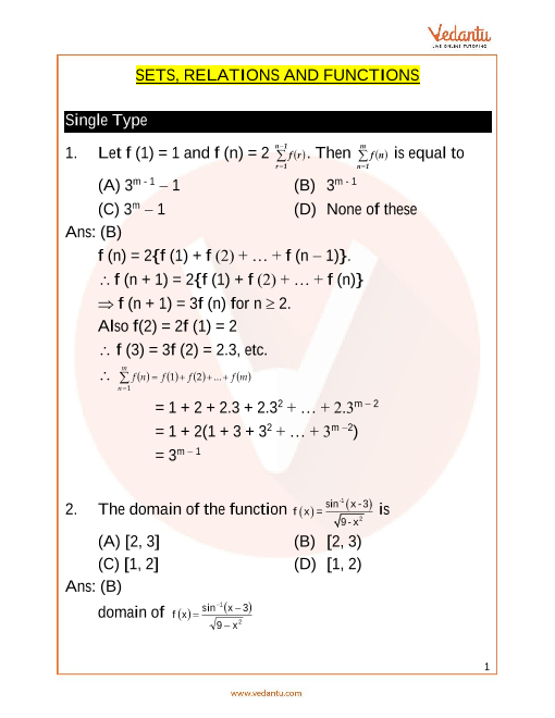 JEE Advanced Sets Relations and Functions Important Questions