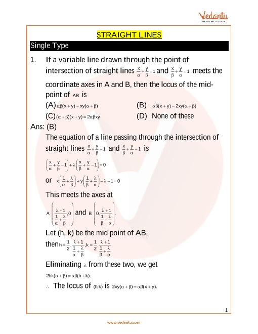 Jee Advanced Straight Line Important Questions