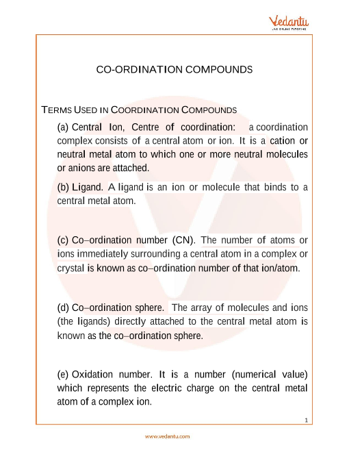 Revision Notes On Coordination Compounds For JEE Main 2022