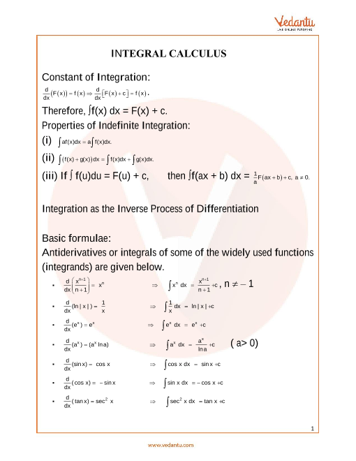 Jee Main Integral Calculus Revision Notes Free Pdf Download
