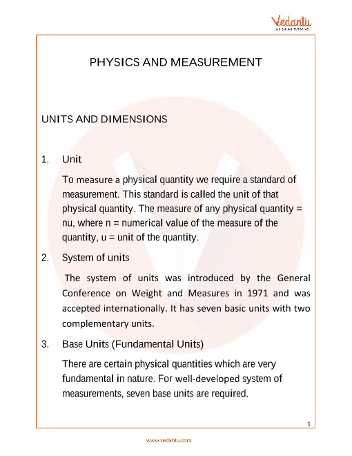 Jee Main Physics And Measurement Revision Notes Free Pdf Download