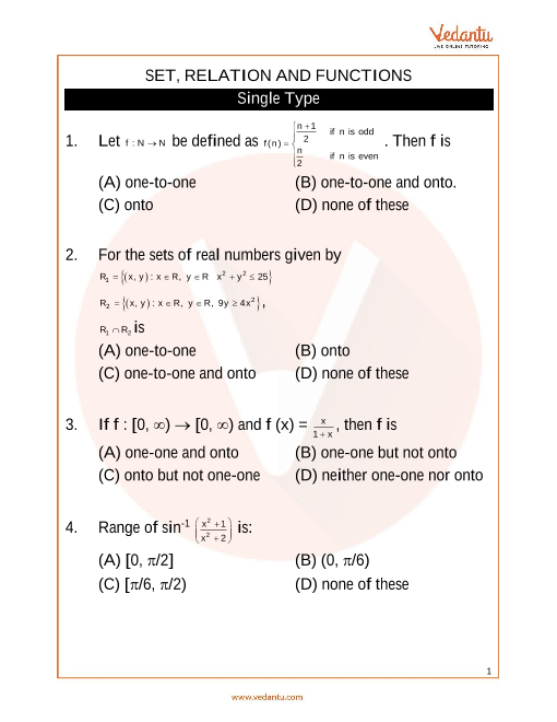 JEE Main Sets Relations and Functions Important Questions