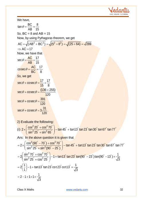 ML Aggarwal Solutions for Class 9 Chapter 17 - Trigonometric Ratios Avail  Free PDF