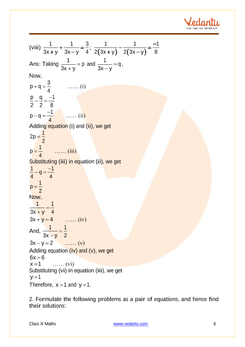 Ncert Solutions For Class 10 Maths Chapter 3 Pair Of Linear Equations In Two Variables Exercise 3 6 Updated 21