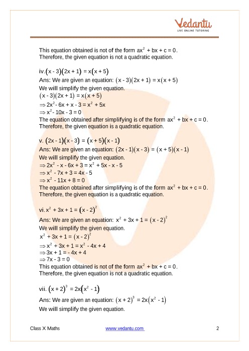 Ncert Solutions For Class 10 Maths Chapter 4 Quadratic Equations Ex 4 1 Exercise 4 1