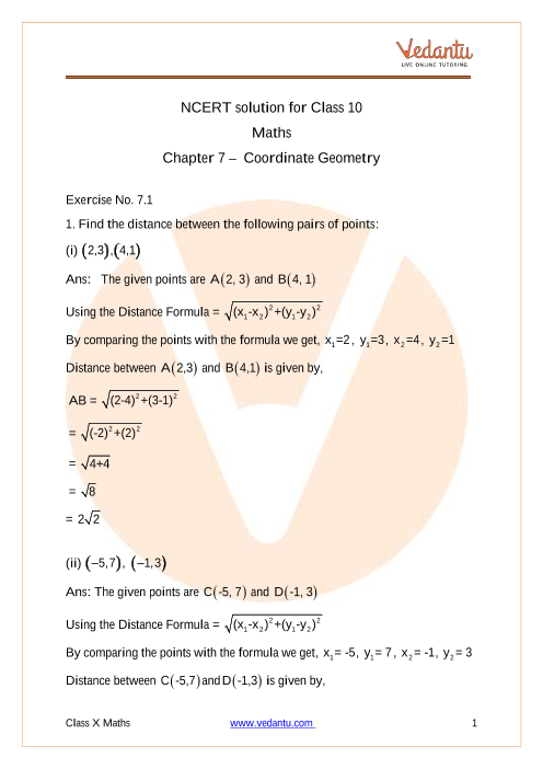 Ncert Solutions For Class 10 Maths Chapter 7 Exercise 7 1 Pdf Updated For 22 21