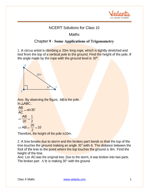 trigonometry case study questions class 10 chapter 9