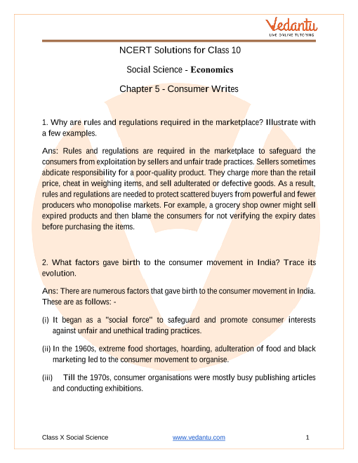 Ncert Solutions For Class 10 Social Science Understanding Economic Development Chapter 5 Consumer Rights