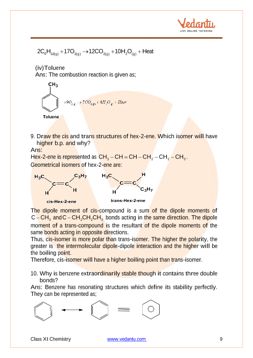 Ncert Solutions For Class 11 Chemistry Chapter 13 Hydrocarbons Free Pdf