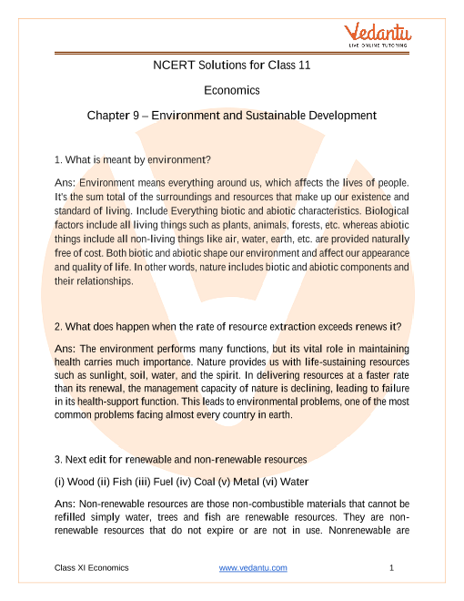 NCERT Solutions for Class 11 Indian Economic Development - Chapter 9