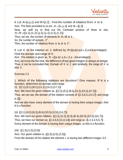 Ncert Solutions Class 11 Maths Relations And Functions