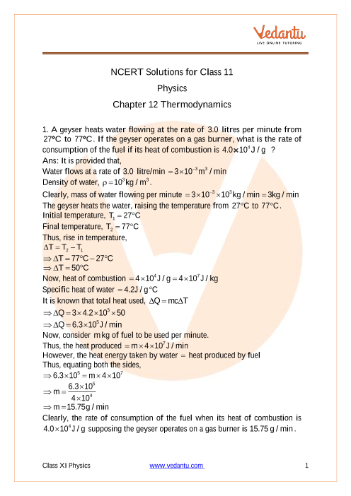 Ncert Solutions For Class 11 Physics Chapter 12 Thermodynamics Free Pdf