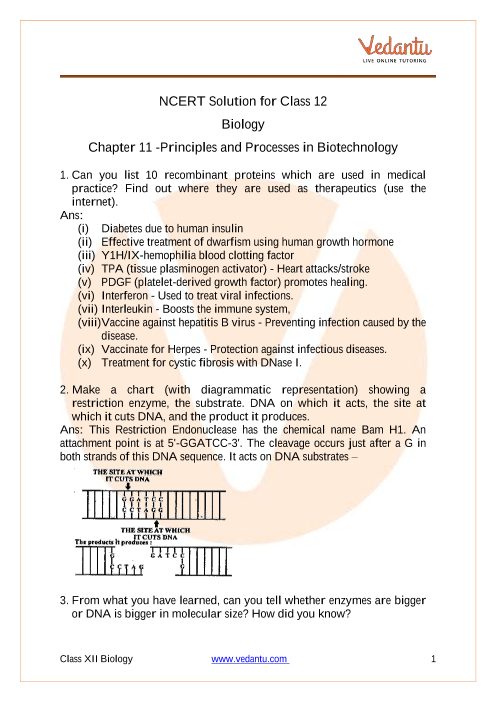 class 12 biology chapter 9 biotechnology principles and processes ncert solutions