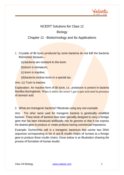 class 12 biology chapter 10 biotechnology and its applications ncert solutions