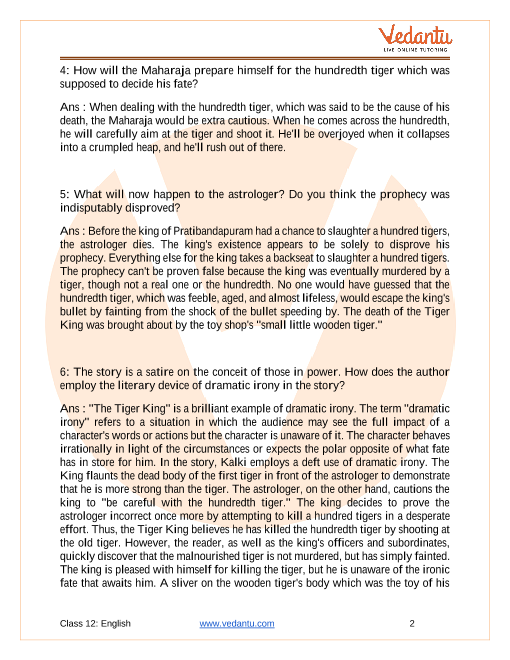 Ncert Solutions For Class 12 English Vistas Chapter 2 The Tiger King