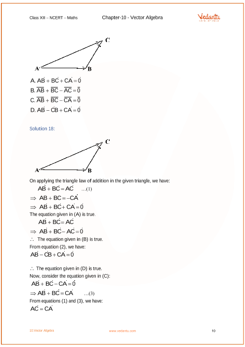 Ncert Solutions For Class 12 Maths Chapter 10 Vector Algebra Free Pdf