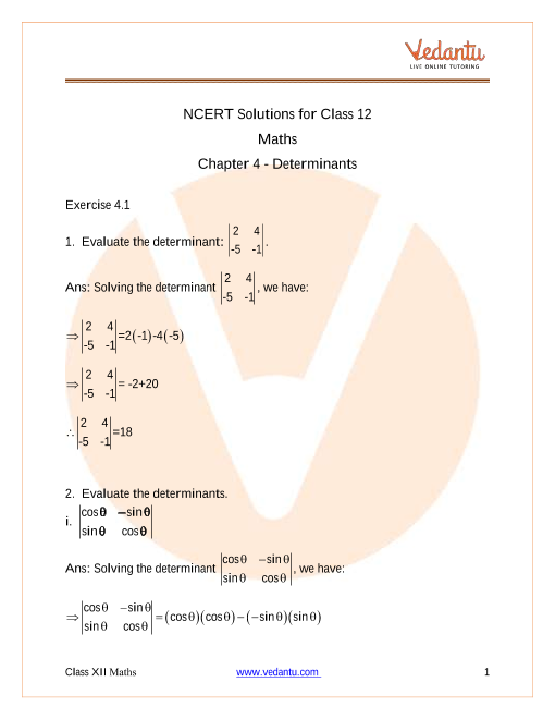 Ncert Solutions For Class 12th Maths Chapter 4 Determinants 0128