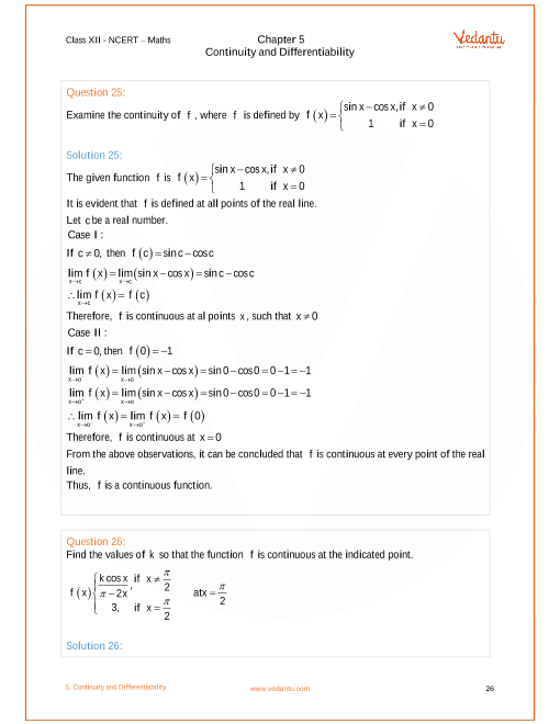 Ncert Solutions For Class 12 Maths Chapter 5 Continuity And Differentiability Free Pdf