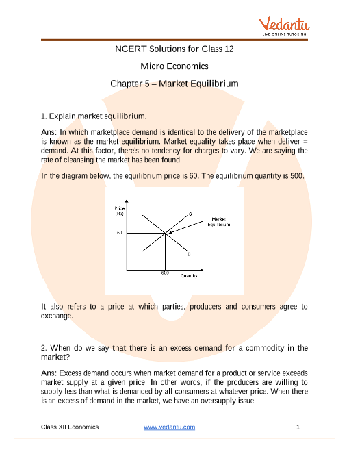 Ncert Solutions For Class 12 Micro Economics Chapter 5 Market Equilibrium