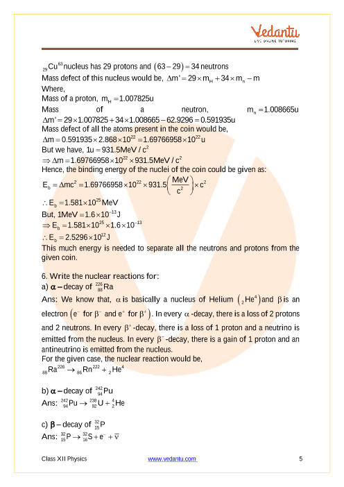 Ncert Solutions For Class 12 Physics Chapter 13 Nuclei Free Pdf