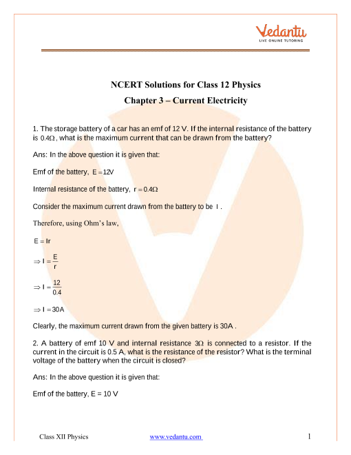 class 12 physics chapter 3 ncert solutions