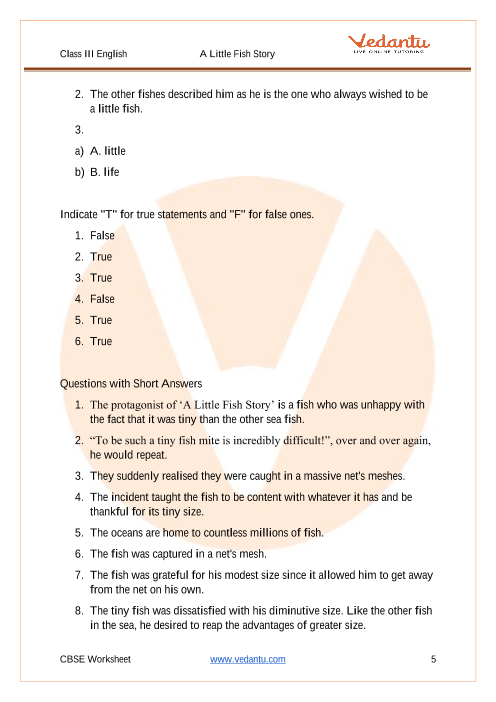 NCERT Solutions Class 3 English Unit 4 A Little Fish Story