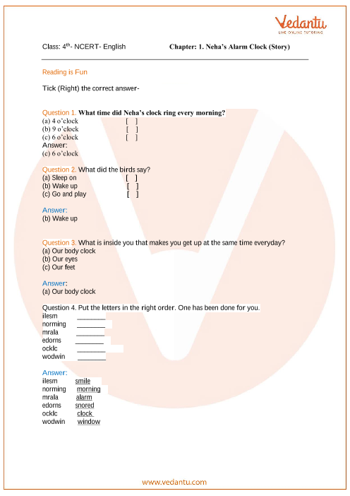 ncert solutions for class 4 english marigold chapter 1 neha s alarm clock free pdf