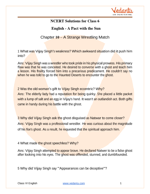 Ncert Solutions For Class 6 English A Pact With The Sun Chapter 10