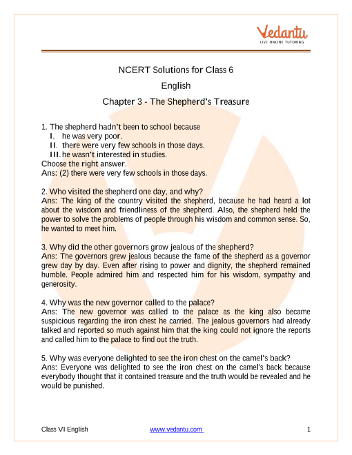 Ncert Solutions For Class 6 English A Pact With The Sun Chapter 3 The Shepherd S Treasure