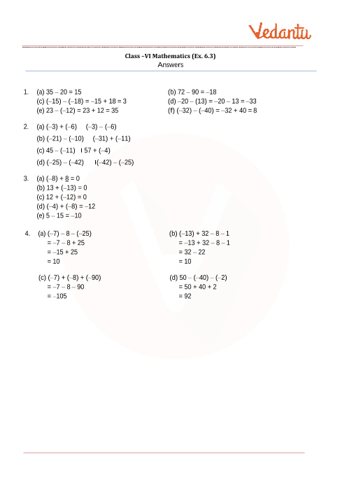 Ncert Solutions For Class 6 Maths Chapter 6 Integers Free Pdf