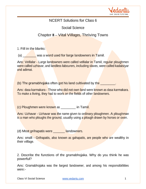 Ncert Solutions For Class 6 Social Science History Our Past Chapter 8